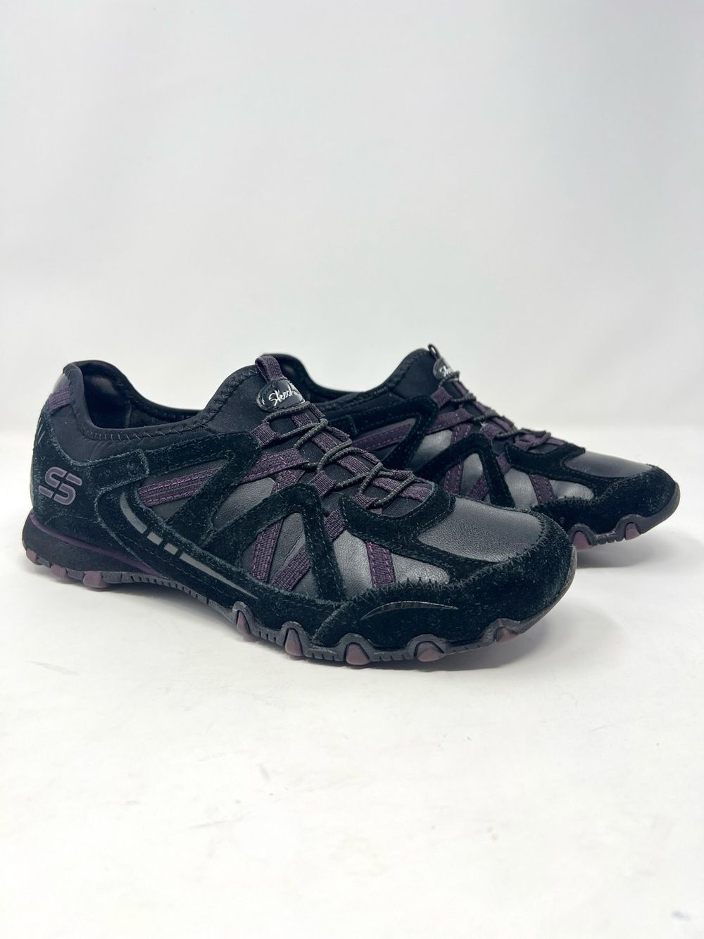 Skechers Bikers 22374 Black Purple Leather Sneakers Women’s 7.5